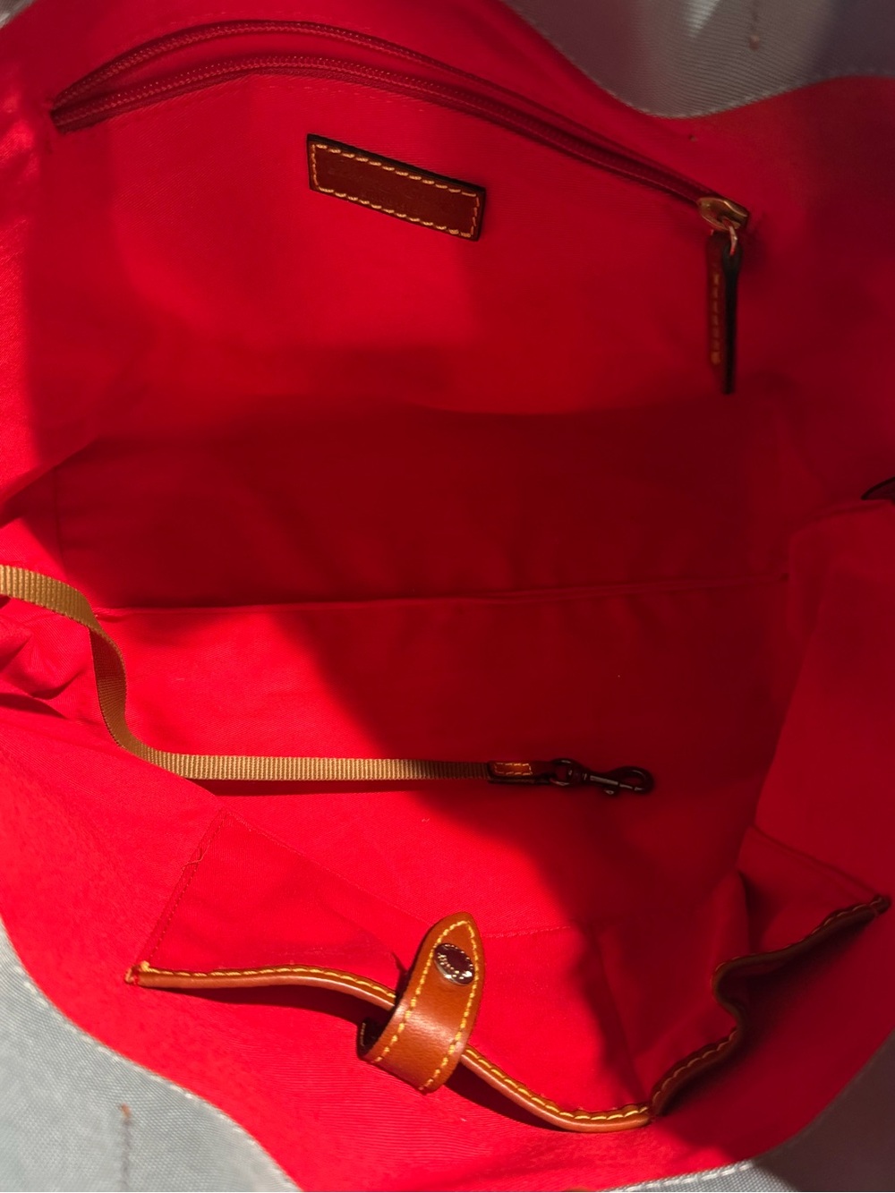 Dooney & Bourke Blue Nylon Tote Bag Braided Leather Straps Red Lining Large - Picture 9 of 13